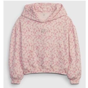 Gap × LoveShackFancy Collab Pink Floral Cropped Logo Hoodie Girls Size Medium
